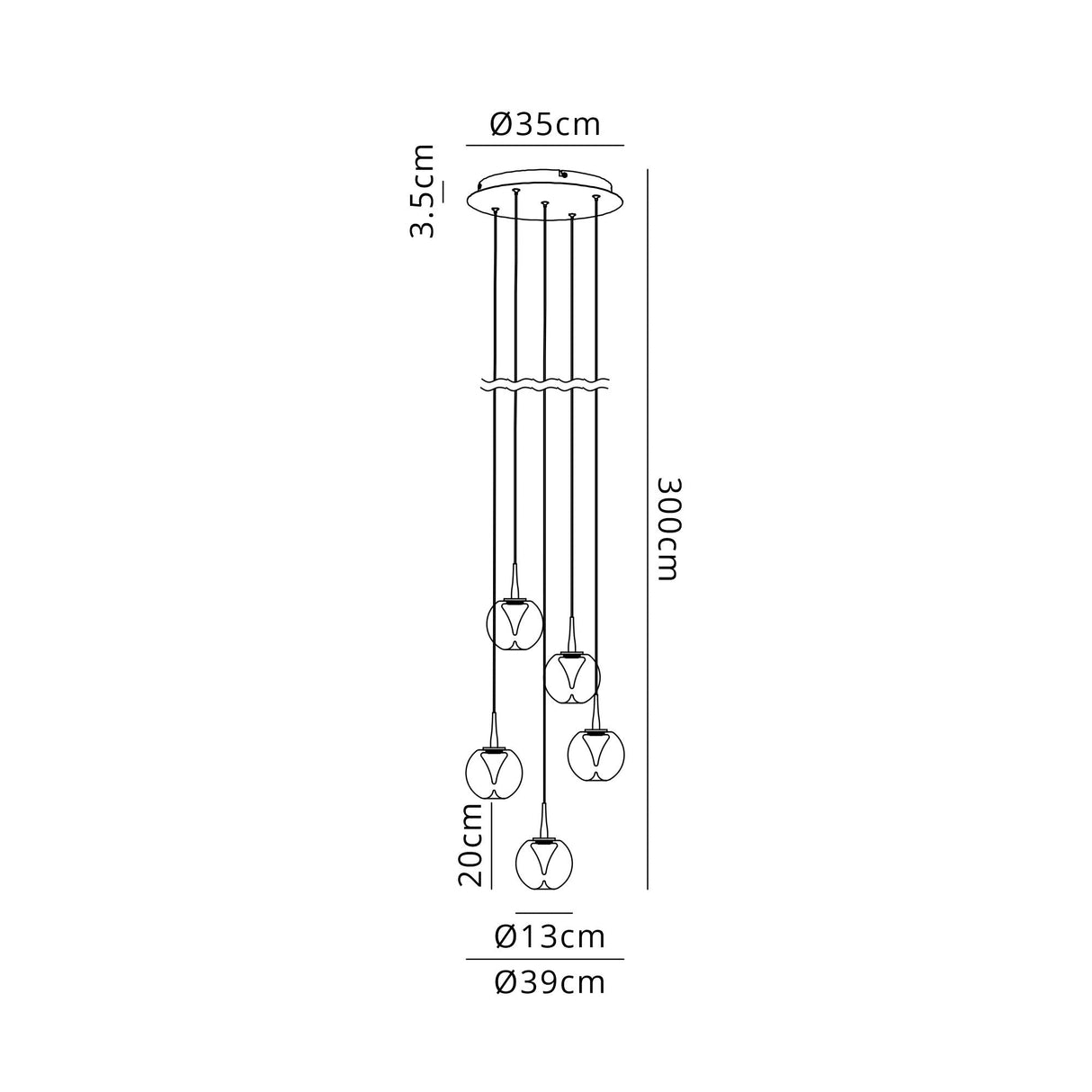 Andromeda 5 Light LED Glass Cluster Pendant Light 25W 3000K -Multicoloured