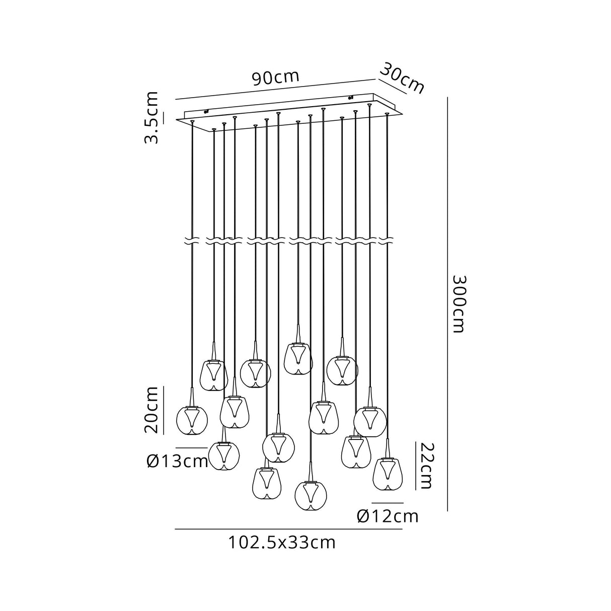 Andromeda 14 Light LED Glass Bar Pendant Light 3000K - Multicoloured