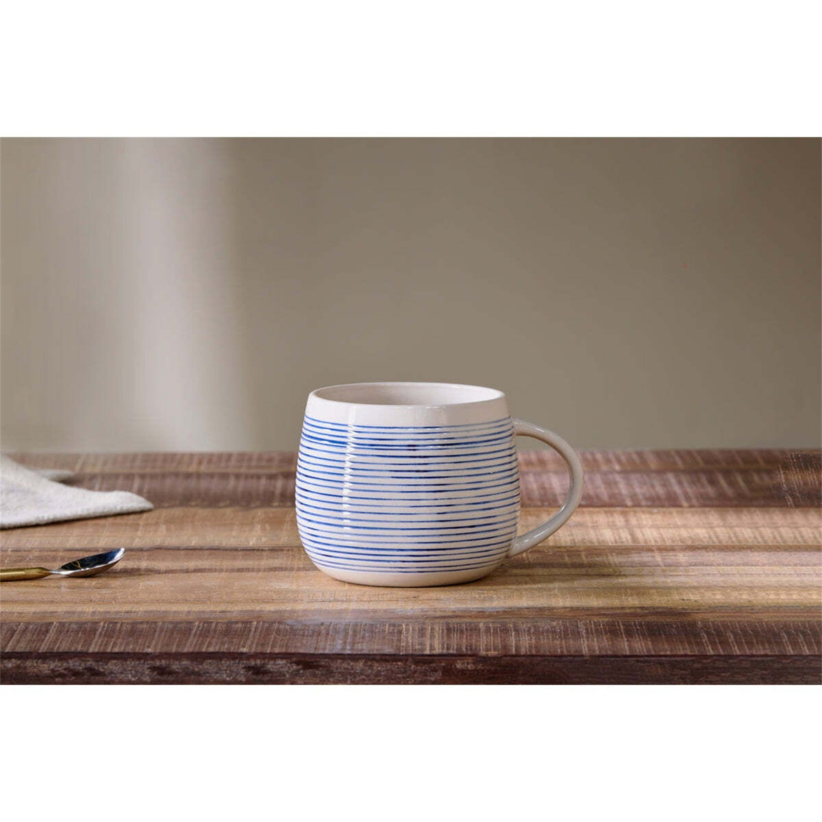 Lin Oversized Striped Ceramic Mug - Blue & White