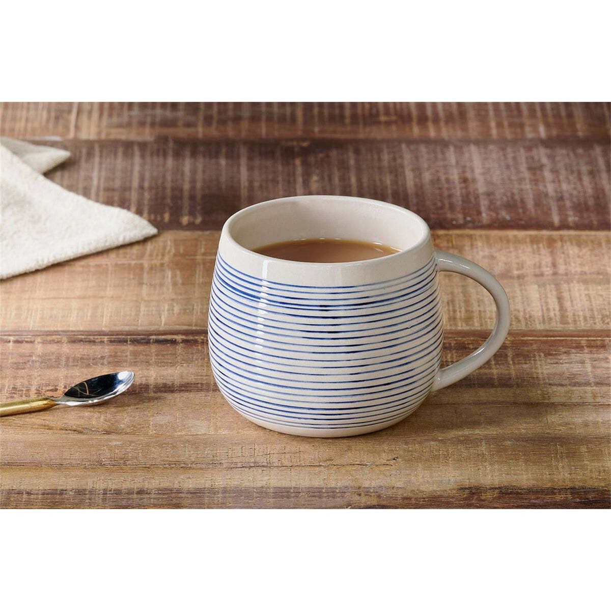 Lin Oversized Striped Ceramic Mug - Blue & White