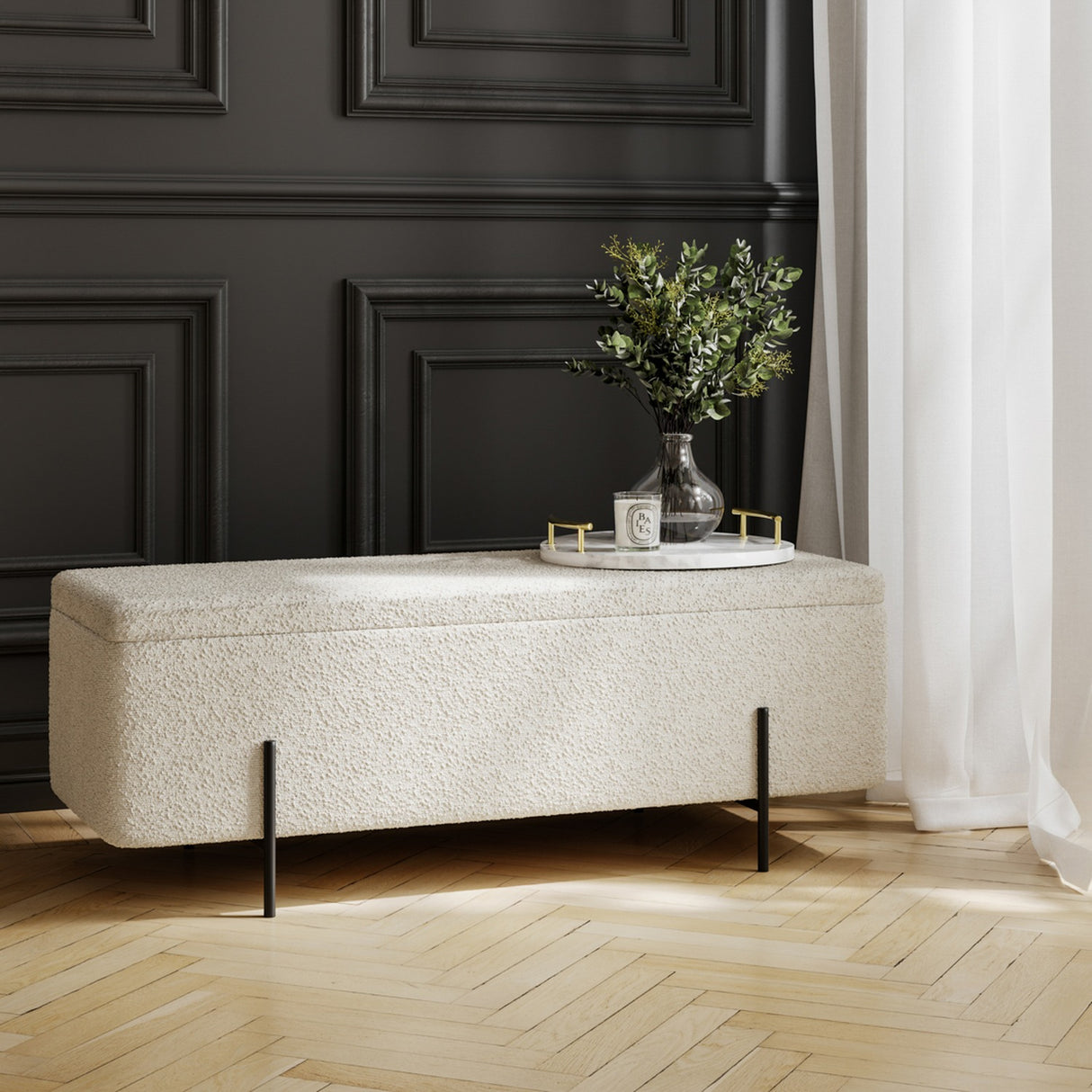 Lola Storage Ottoman - Ivory & Black