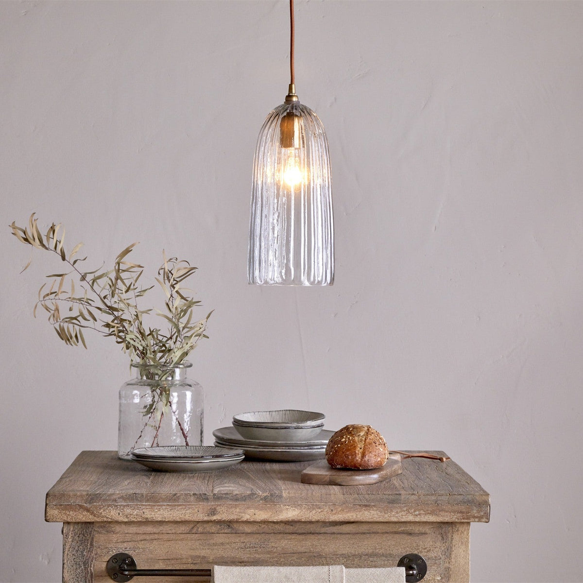 Lumina Fluted Recycled Glass Pendant Light - Clear