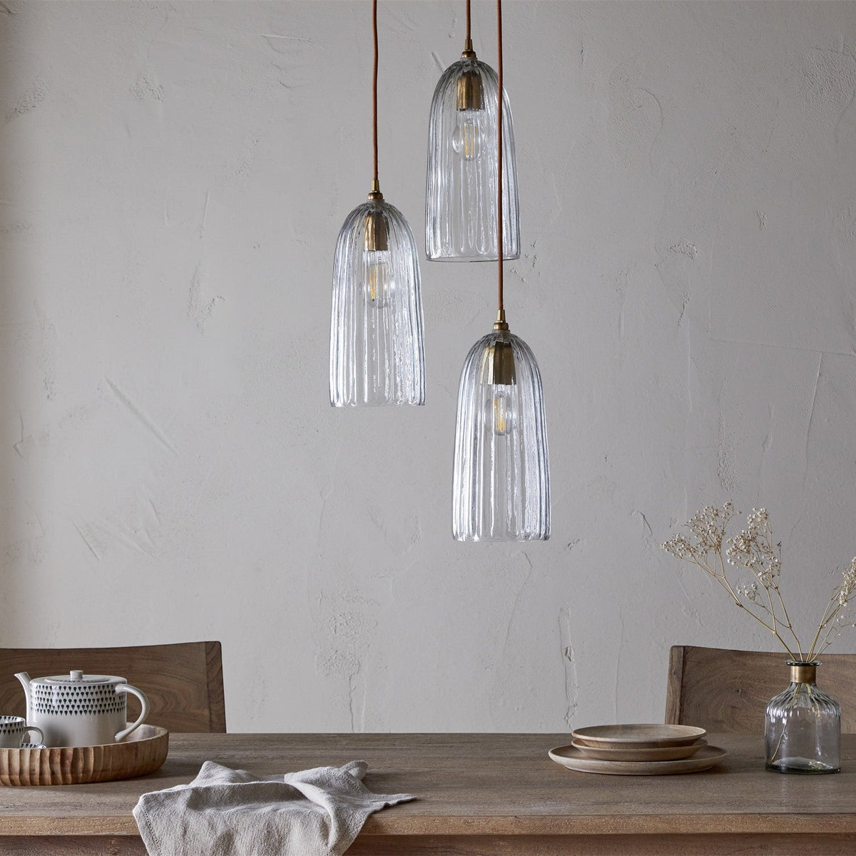 Lumina 3 Light Fluted Glass Cluster Pendant Light - Clear