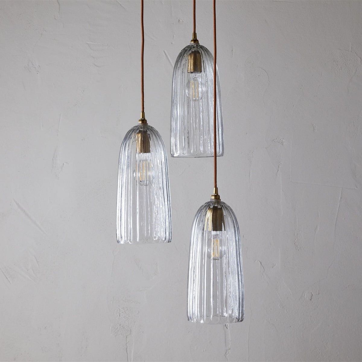 Lumina 3 Light Fluted Glass Cluster Pendant Light - Clear