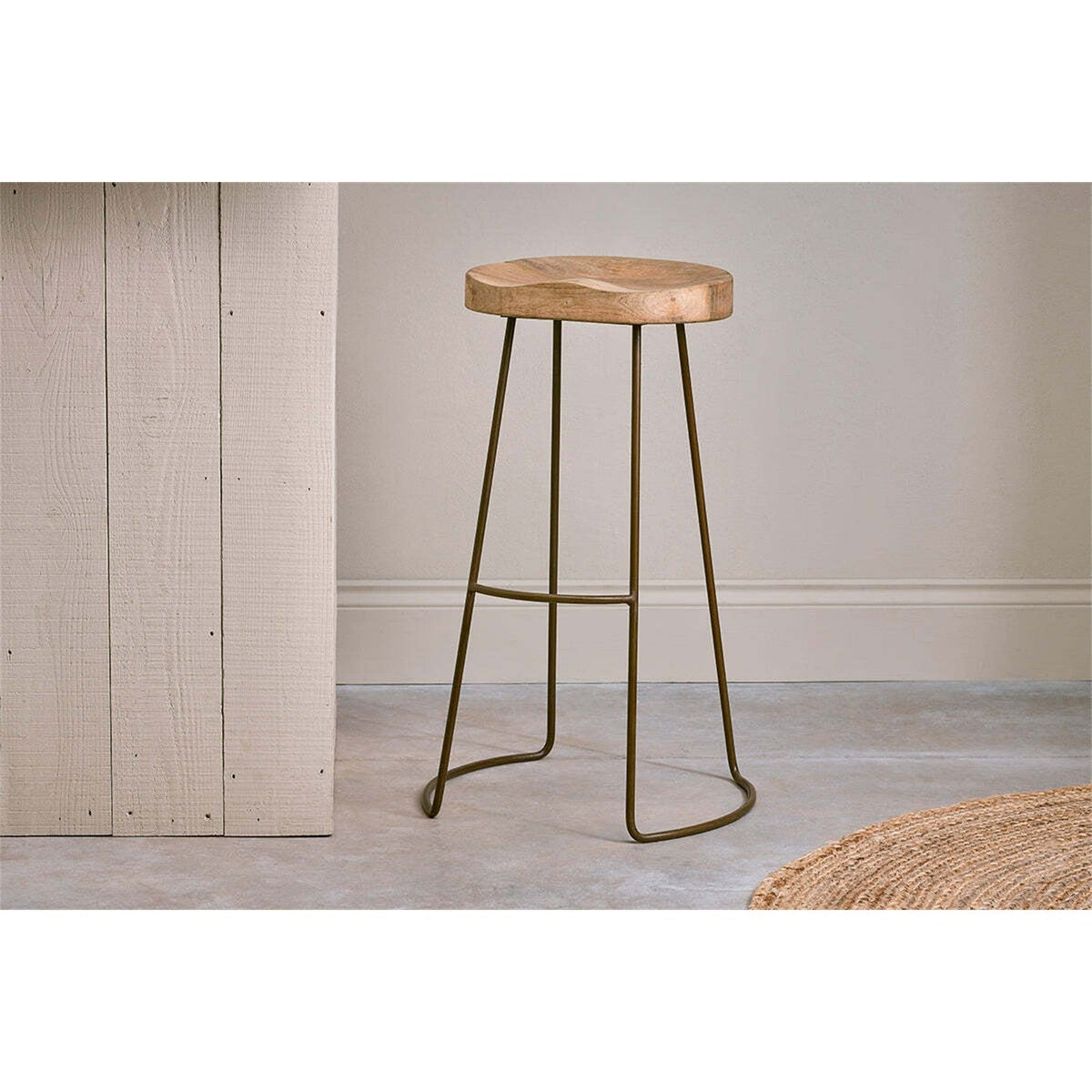 Loko Mango Wood & Iron Stool - Natural