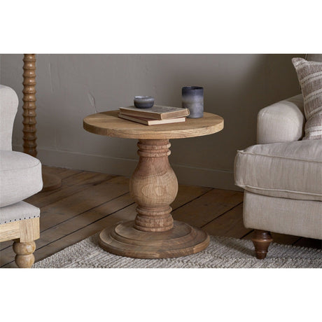 Laya Round Carved Mango Wood Side Table - Natural