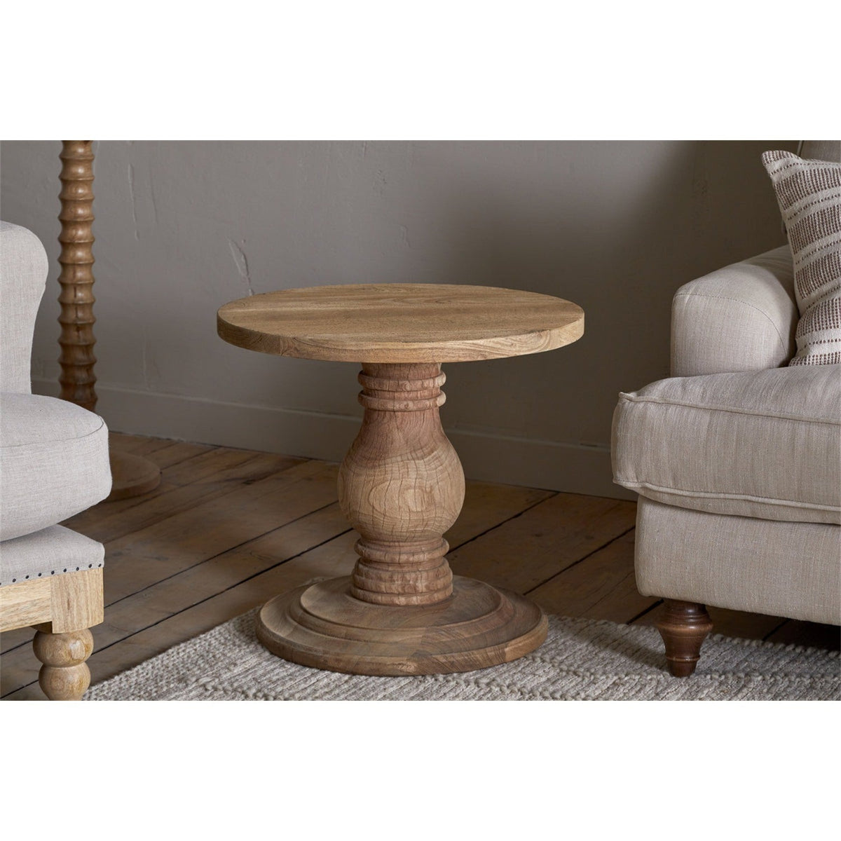 Laya Round Carved Mango Wood Side Table - Natural