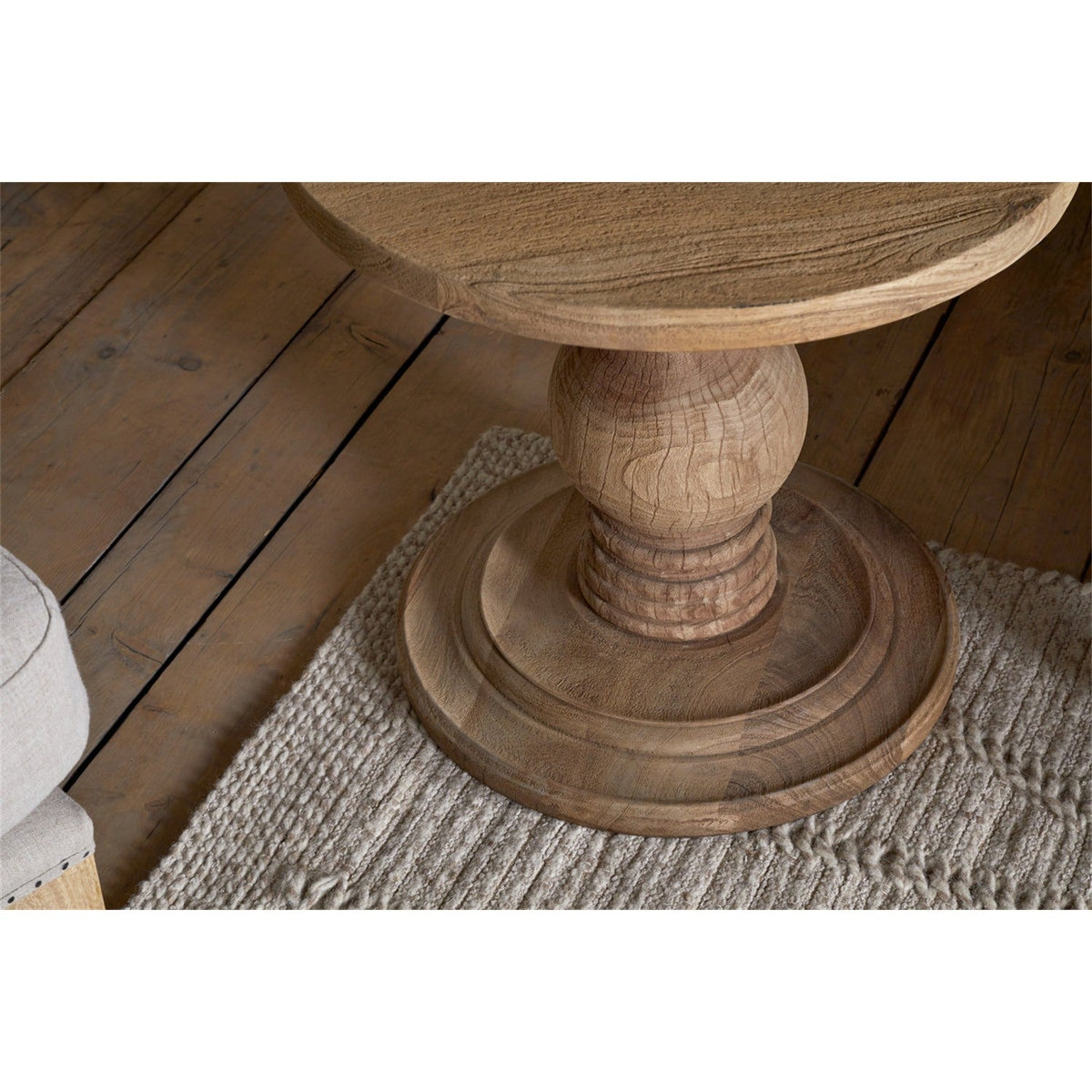 Laya Round Carved Mango Wood Side Table - Natural
