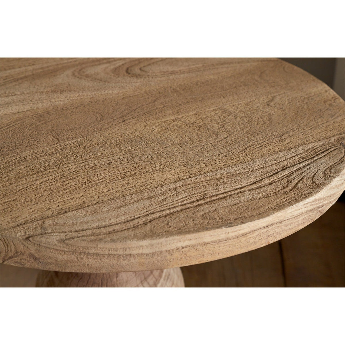 Laya Round Carved Mango Wood Side Table - Natural