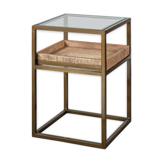 Luzon Glass & Iron Display Side Table - Brass