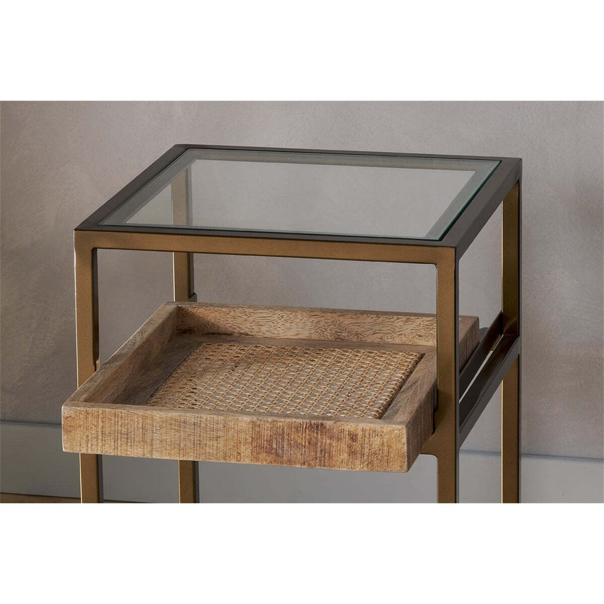 Luzon Glass & Iron Display Side Table - Brass