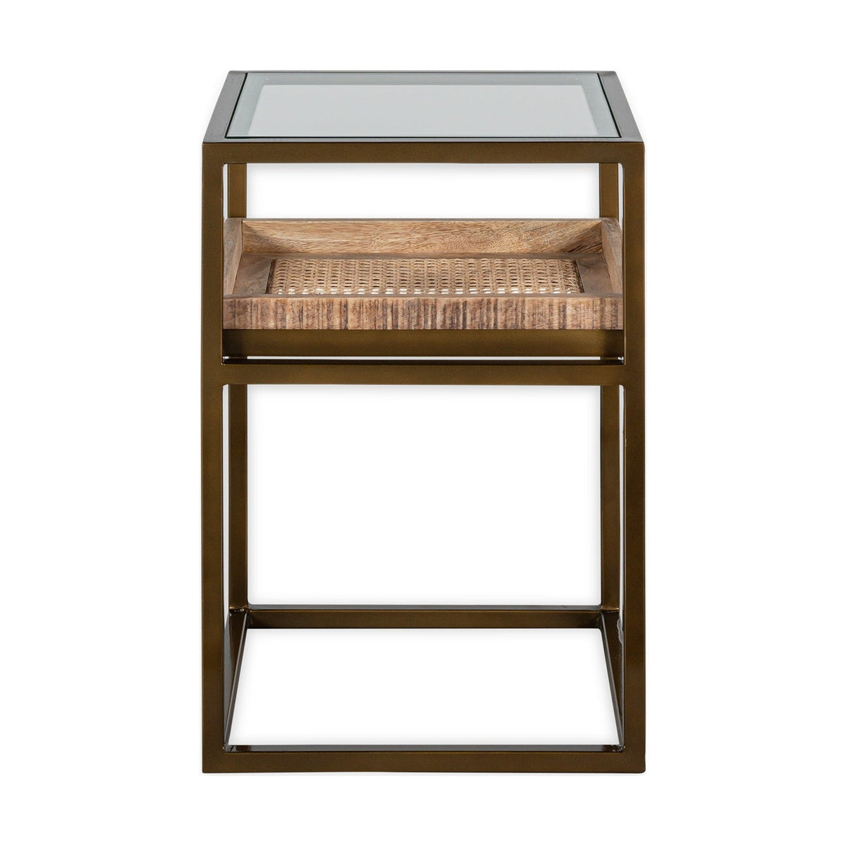 Luzon Glass & Iron Display Side Table - Brass