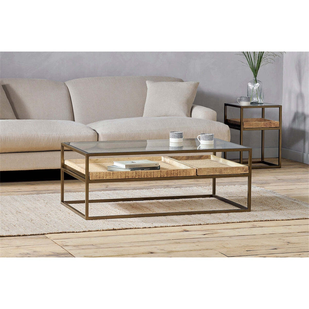 Luzon Iron & Mango Wood Display Coffee Table - Brass