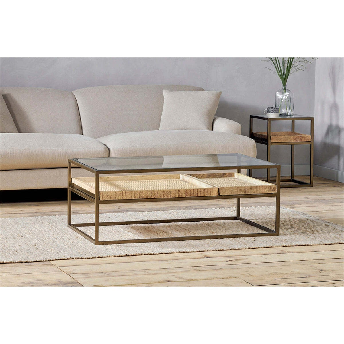 Luzon Iron & Mango Wood Display Coffee Table - Brass