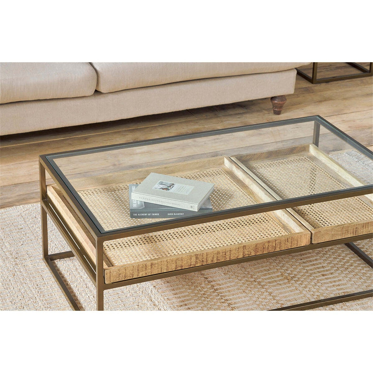 Luzon Iron & Mango Wood Display Coffee Table - Brass