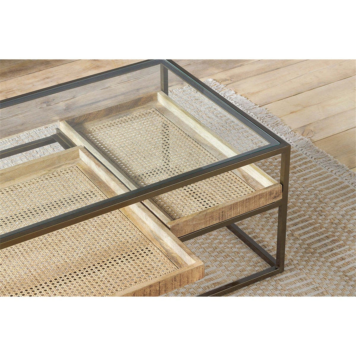 Luzon Iron & Mango Wood Display Coffee Table - Brass
