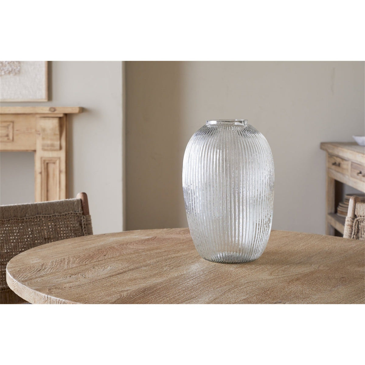 Linsy Large Ribbed Glass Vase - Clear