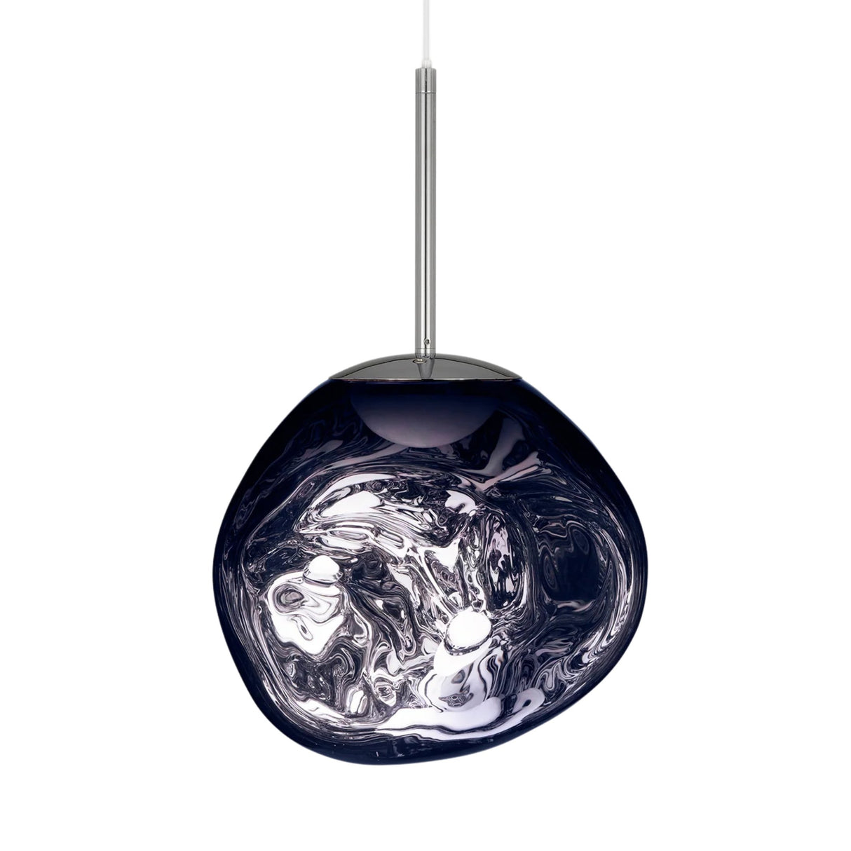 The Lava Small LED Pendant Light - Smoked features a glossy, reflective smoked acrylic shade and slim suspension rod—ideal for minimalist contemporary interiors with a clean, white background.