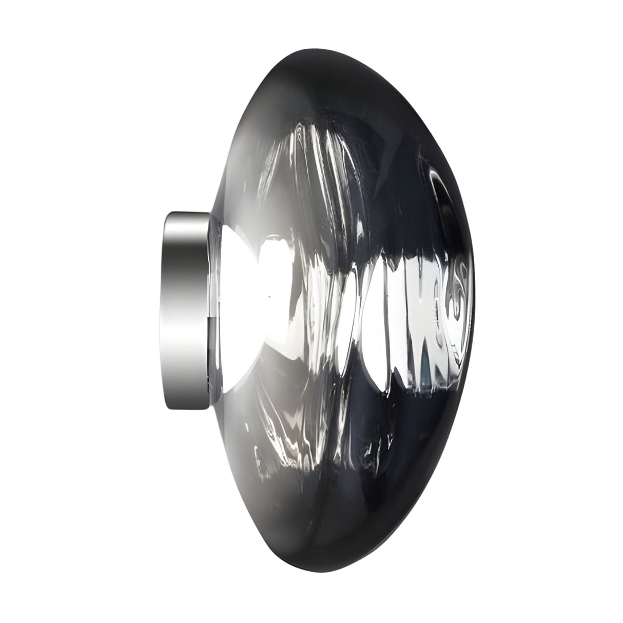 The Lava Large LED Wall & Ceiling Light - Silver features a sleek, dome-shaped glass cover and metallic base with ambient illumination, shown here against a plain white background.