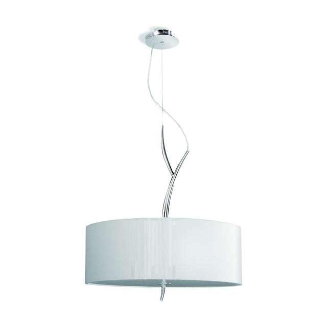 Eve 3 Light E27 Pendant Light, 50cm white ribbed drum shade on a polished chrome suspension with three lampholders, shown on a plain white background.