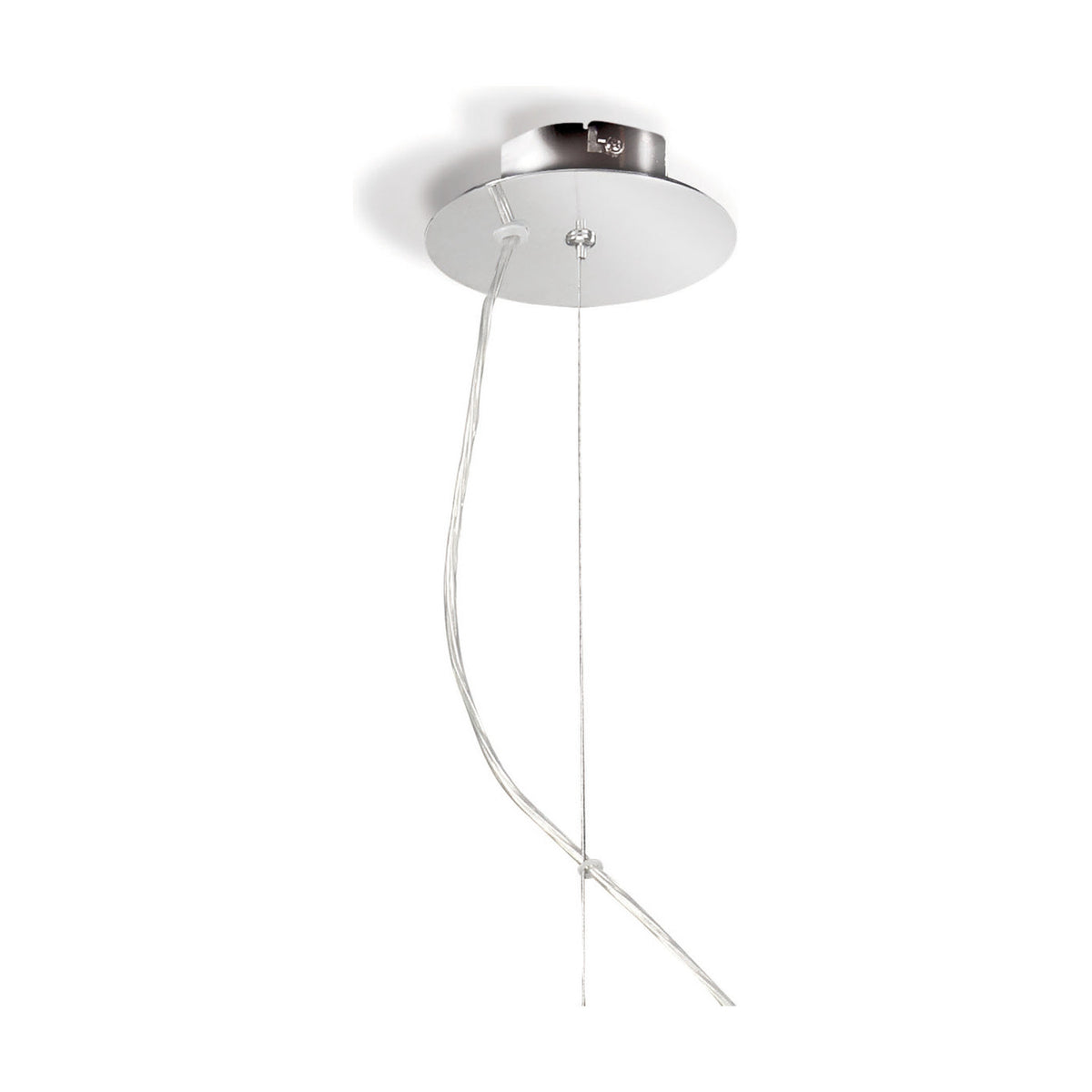 Eve 3 Light E27 Pendant Light 50cm White ceiling canopy in polished chrome with clear suspension cables and cords, shown against a plain white background.