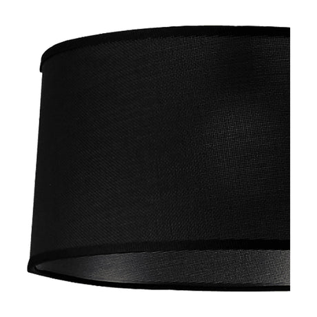 Close-up of the Nordica 45cm drum lamp shade in black Teslin cloth, showing the woven fabric texture and neat top and bottom trim edges.