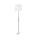 Habana telescopic floor lamp in white and chrome with a square base and adjustable pole, shown with a white shade that is not included.