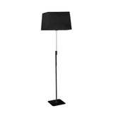 Habana telescopic floor lamp in black and chrome with a square base and adjustable pole, shown with a black shade that is not included.