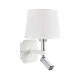 Habana LED wall reading light with a white backplate and polished chrome adjustable reading arm, shown with a white tapered shade that is not included.