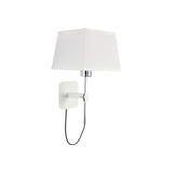 Habana telescopic wall light with a white square backplate and polished chrome arm, shown with a white tapered shade that is not included.