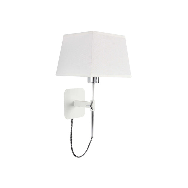 Habana telescopic wall light with a white square backplate and polished chrome arm, shown with a white tapered shade that is not included.