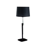 Habana telescopic table lamp in black and chrome with a square base and adjustable stem, shown with a black shade that is not included.