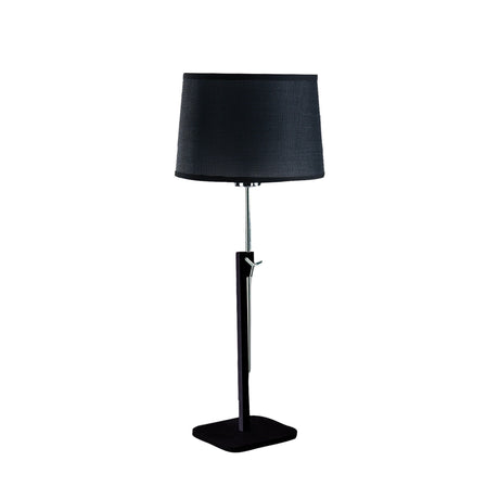 Habana telescopic table lamp in black and chrome with a square base and adjustable stem, shown with a black shade that is not included.