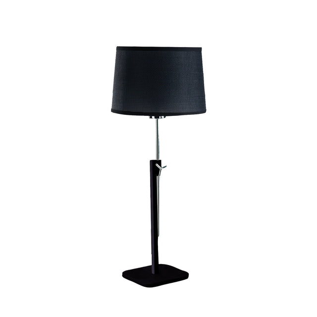 Habana telescopic table lamp in black and chrome with a square base and adjustable stem, shown with a black shade that is not included.