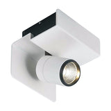 Bocaray Spot Wall Light in matt white with black mounting bracket, featuring a cylindrical adjustable head with integrated 7W LED, 4000K, shown on a plain white background.