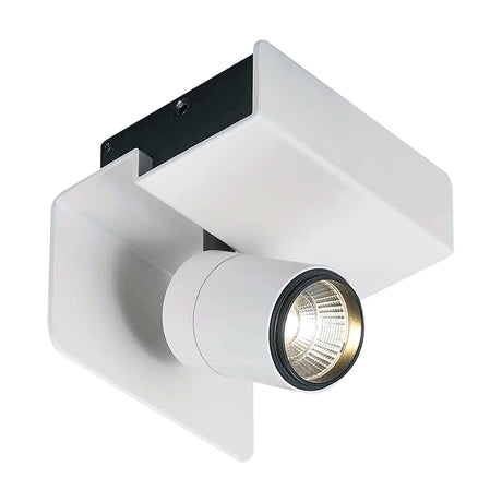 Bocaray Spot Wall Light in matt white with black mounting bracket, featuring a cylindrical adjustable head with integrated 7W LED, 4000K, shown on a plain white background.