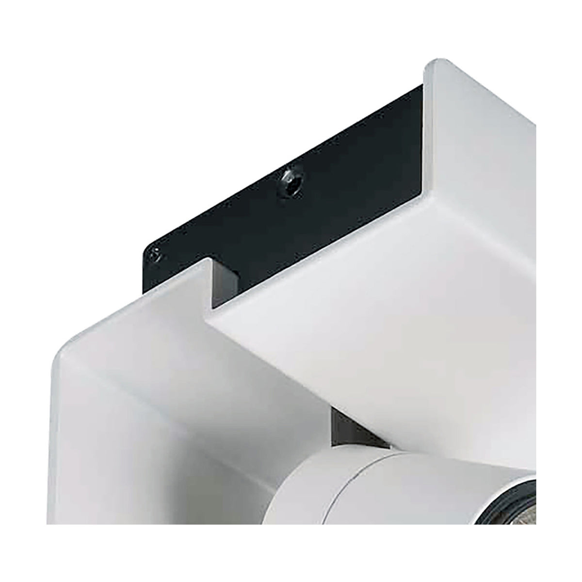 Close-up of the Bocaray Spot Wall Light in matt white aluminium with a black mounting bracket and visible fixing screws, showing the adjustable cylindrical spot head against a plain white background.