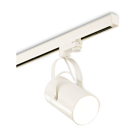 Aruba Track Light 95mm in white, a cylindrical track spotlight with adjustable bracket on a linear track, shown on a plain white background.