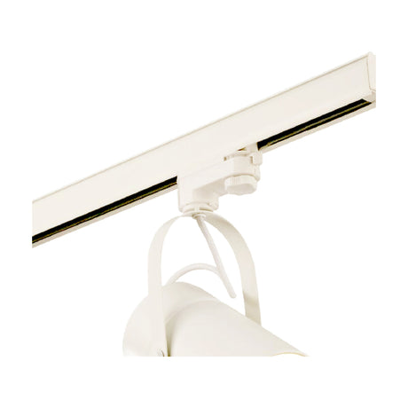 Aruba Track Light 95mm in white, showing the rounded track head with adjustable hook bracket mounted on a white track rail, set against a plain white background.