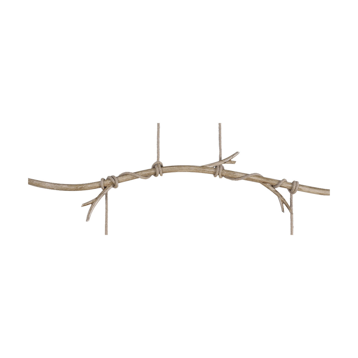 Sabina 2 Light E27 Pendant Light with a slim, curved imitation wood bar and twisted branch-style detailing, 1.12m drop, suspended on cords against a plain white background.