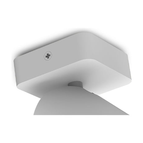 Close-up of the Sal GU10 Spotlight in matt white, showing its square ceiling mount with a visible screw and rotating cylindrical head, set against a plain white background.