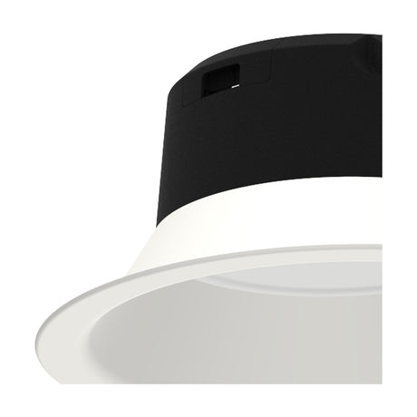 Close-up of the Medano 12W recessed downlight showing its white circular trim and black integrated LED housing, set against a plain white background.