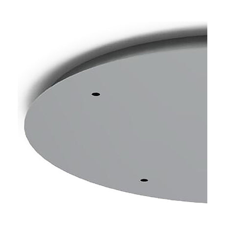 Close-up of the Jarras 5 Light Pendant Kit's 75cm circular ceiling plate in polished chrome steel, showing its slim profile with two visible mounting holes.