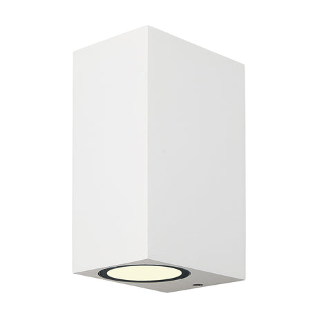 Kandanchu 2 Light IP54 Outdoor Wall Light in sand white, a tall square aluminium fixture with a single visible GU10 downlight lens, shown on a plain white background.