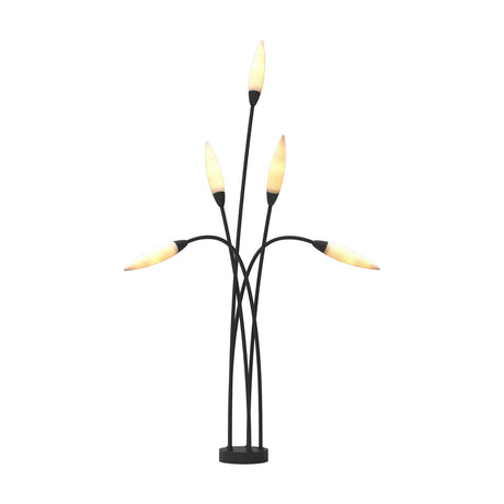 Espiga 5 Light G9 IP65 Post Light in anthracite, five slender arms rising from a single post, each topped with an opal white capsule shade, on a plain white background.
