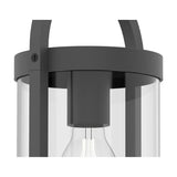 Close-up of the Maya E27 ceiling light in anthracite, showing the cylindrical clear glass shade, matt charcoal frame, and E27 bulb holder against a white background.