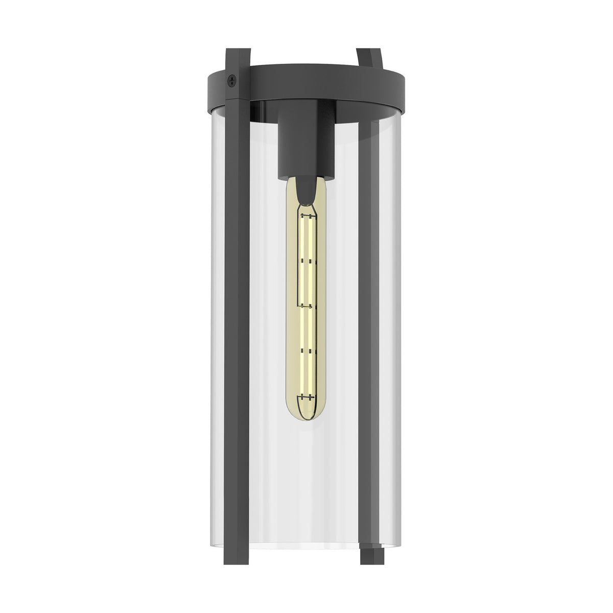 Maya E27 ceiling light in anthracite, a slim cylindrical glass shade with black metal frame and exposed tube bulb, shown on a plain white background.