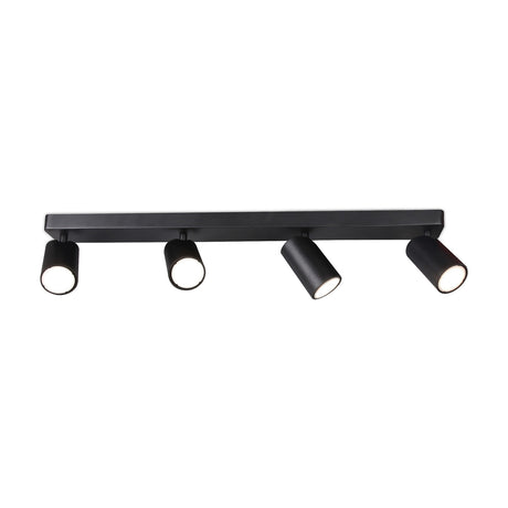 Sal 4 Light GU10 Linear Spotlight in matt black, 65cm bar with four adjustable cylindrical heads, shown on a plain white background.