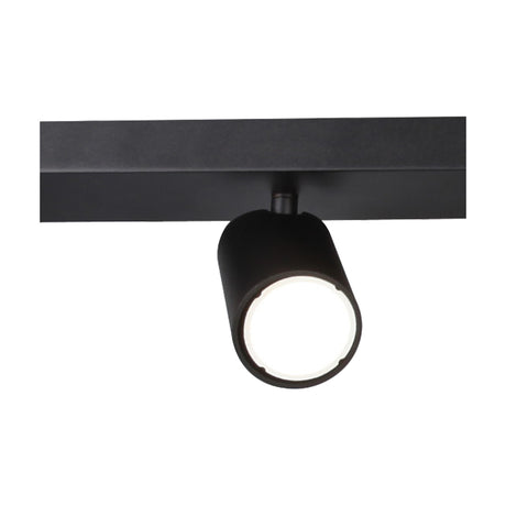 Sal 4 Light GU10 Linear Spotlight, matt black bar with one adjustable cylindrical head shown lit, mounted overhead against a white background.