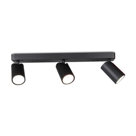 Sal 3 Light GU10 Linear Spotlight, 48cm matt black bar with three cylindrical heads angled slightly, shown on a plain white background.